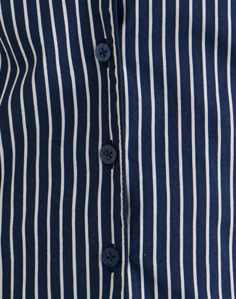 Mikanu Halterneck Blouse in Pinstripe Navy