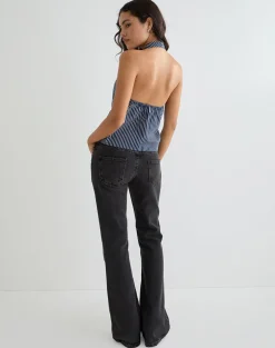 Mikanu Halterneck Blouse in Pinstripe Navy