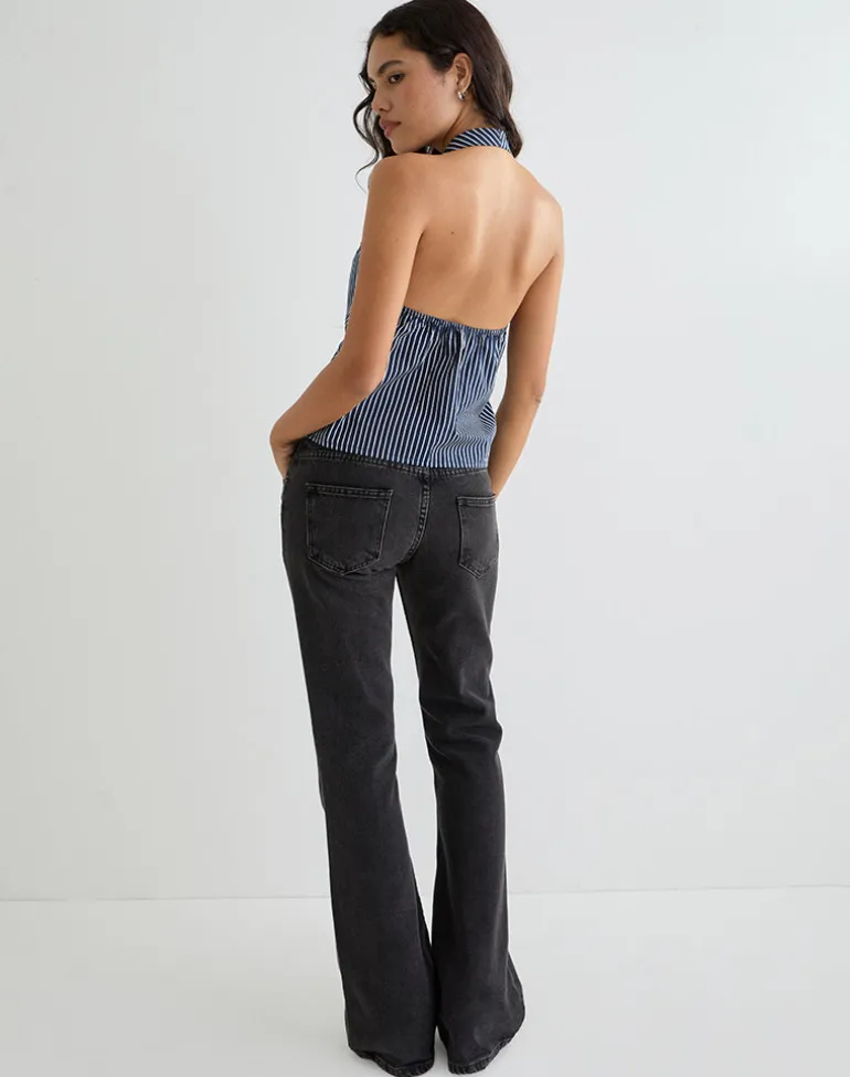 Mikanu Halterneck Blouse in Pinstripe Navy