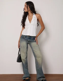 Mikanu Halterneck Button Down Blouse in Poplin White