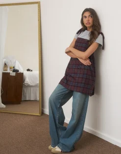 Mikayla Mini Dress in Burgundy and Blue Check