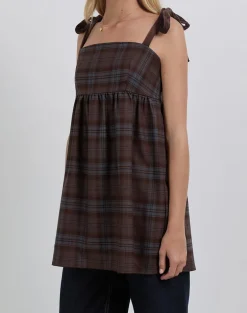 Mikayla Mini Dress in Burgundy and Blue Check