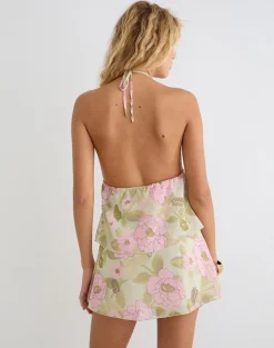 Milaya Mini Dress in Chiffon Ruffle Floral Sage