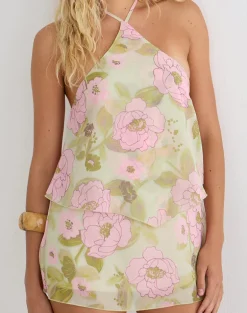 Milaya Mini Dress in Chiffon Ruffle Floral Sage