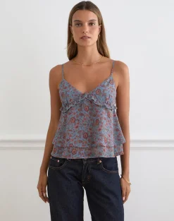 Millar Frill Top in Shadow Blossom Blue Chiffon
