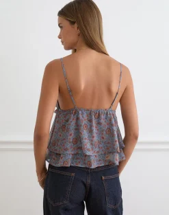 Millar Frill Top in Shadow Blossom Blue Chiffon