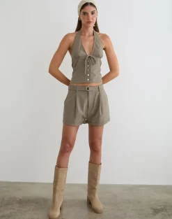 Miluta Short in Tailoring Dark Beige