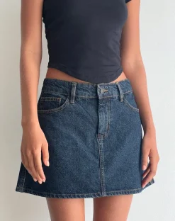 Mini A-Line Skirt in Denim Indigo