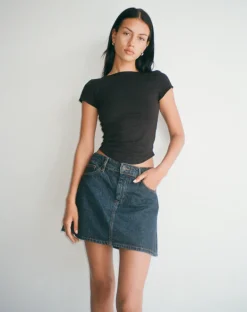 Mini A-Line Skirt in Denim Indigo