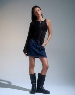 Mini A-Line Skirt in Denim Indigo