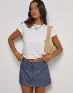 Mini A-Line Skirt in Pinstripe Indigo Wash