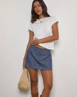 Mini A-Line Skirt in Pinstripe Indigo Wash
