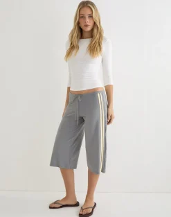Mino Capri Trouser in Grey with Lemon Yellow Binding