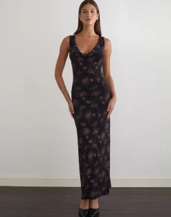Minso Maxi Dress in Black with Bronze Shimmer