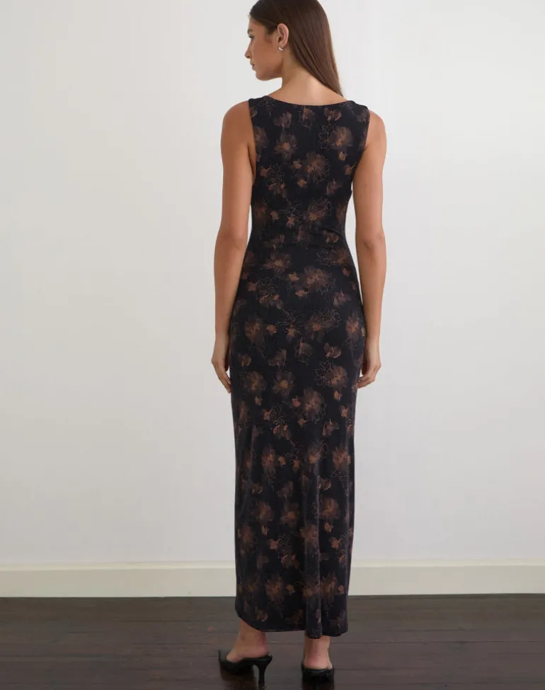 Minso Maxi Dress in Black with Bronze Shimmer