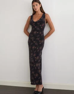 Minso Maxi Dress in Black with Bronze Shimmer