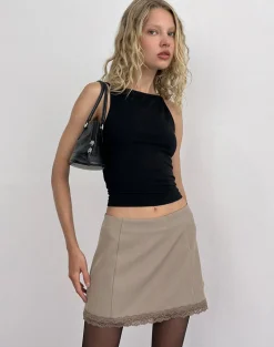 Minya Mini Skrt with Lace Trim in Taupe