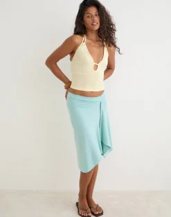 Mioto Keyhole Halterneck Top with Studs in Rayon Lemon