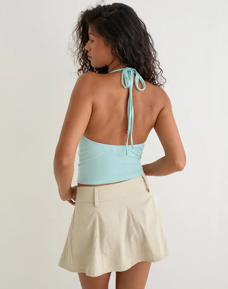 Mioto Keyhole Halterneck Top with Studs in Rayon Aqua