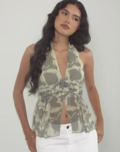 Miran Halterneck Top in Blurred Floral Yellow