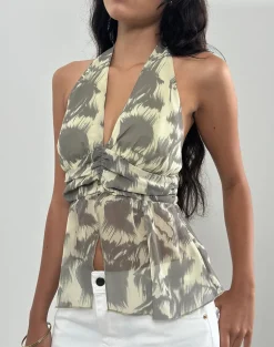 Miran Halterneck Top in Blurred Floral Yellow