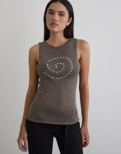 Miraya Top in Studded Sheer Knit Iron