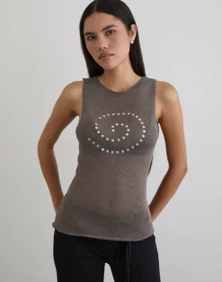 Miraya Top in Studded Sheer Knit Iron