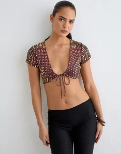 Mirea Shrug Top in Sequin Knit Dark Brown
