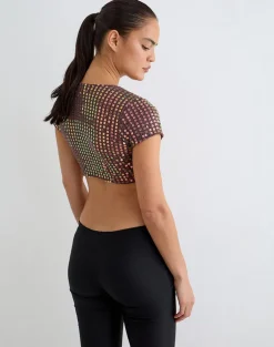 Mirea Shrug Top in Sequin Knit Dark Brown