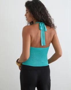Mirelda Halterneck Top in Lurex Blue