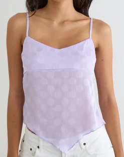 Mirelle Handkerchief Cami Top in Chiffon Lilac Polka Dot