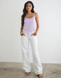 Mirelle Handkerchief Cami Top in Chiffon Lilac Polka Dot