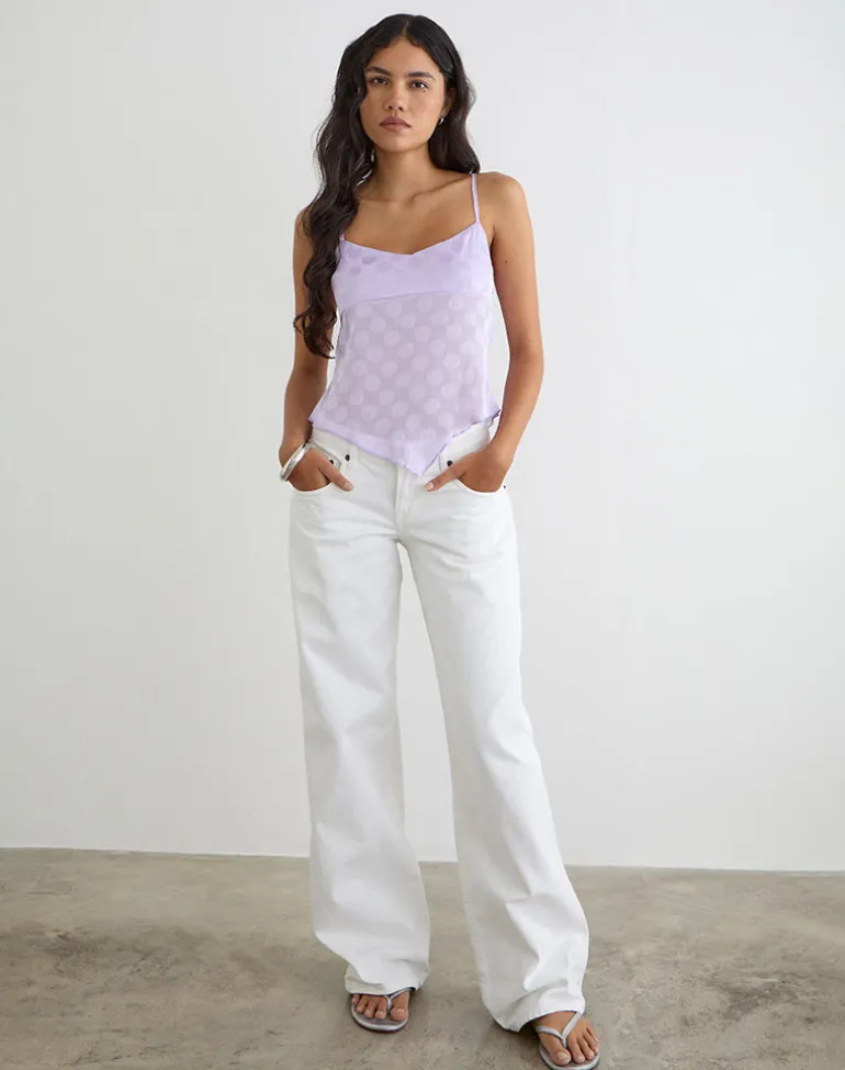 Mirelle Handkerchief Cami Top in Chiffon Lilac Polka Dot