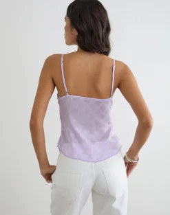 Mirelle Handkerchief Cami Top in Chiffon Lilac Polka Dot