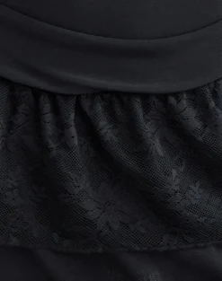 Mishal Long Sleeve Plunge Mini Dress in Lace Black