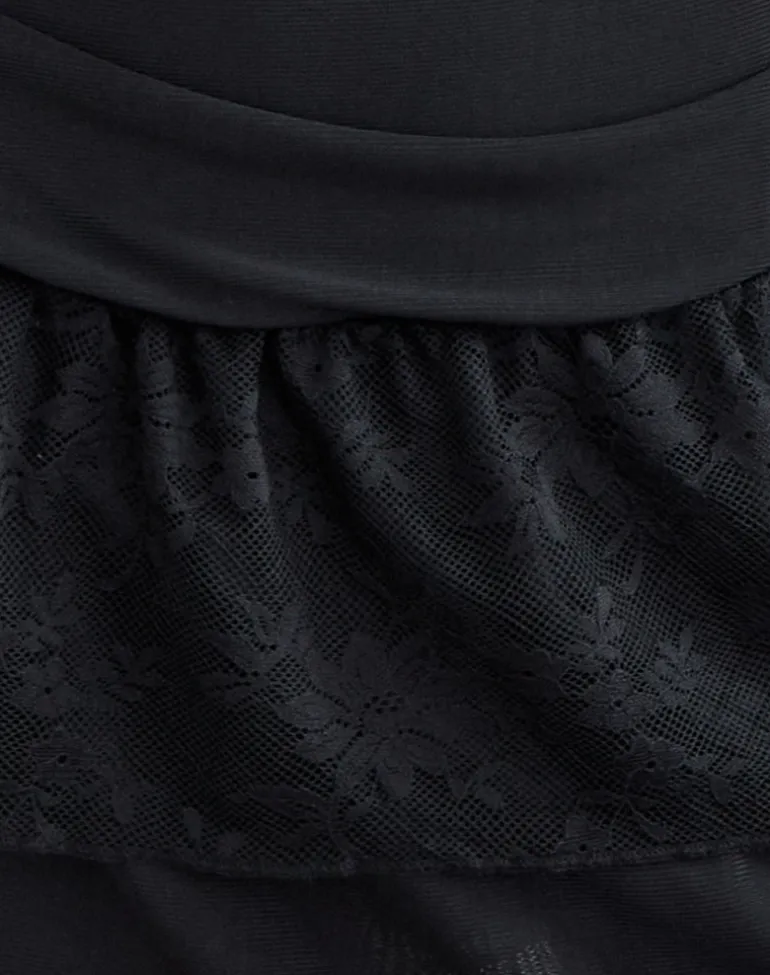 Mishal Long Sleeve Plunge Mini Dress in Lace Black