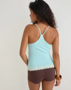 Mishti Cami Top with Lace Trim in Aqua