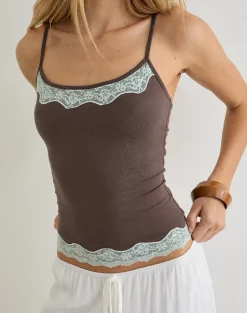 Mishti Cami Top with Lace Trim in Dark Brown