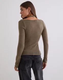 Misora Long Sleeve Top in Sheer Knit Taupe