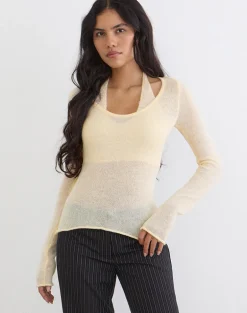 Misora Long Sleeve Top in Sheer Knit Lemon