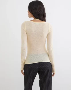 Misora Long Sleeve Top in Sheer Knit Lemon
