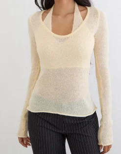 Misora Long Sleeve Top in Sheer Knit Lemon