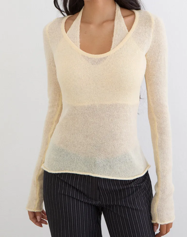 Misora Long Sleeve Top in Sheer Knit Lemon