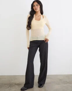 Misora Long Sleeve Top in Sheer Knit Lemon