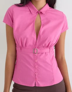 Miyala Top in Poplin Pink Rose with Buckle