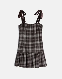 Miyori Square Neck Mini Dress in Grey Check