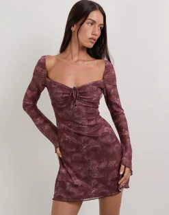 Modena Long Sleeve Mini Dress in Tonal Paisley Plum