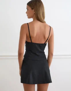 Morty Cami Top in Black with Swirly Floral Embroidery