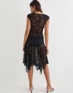 Moselle Drop Waist Midi Dress in Lace Black