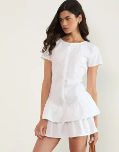 Movan Dropped Waist Mini Dress in White